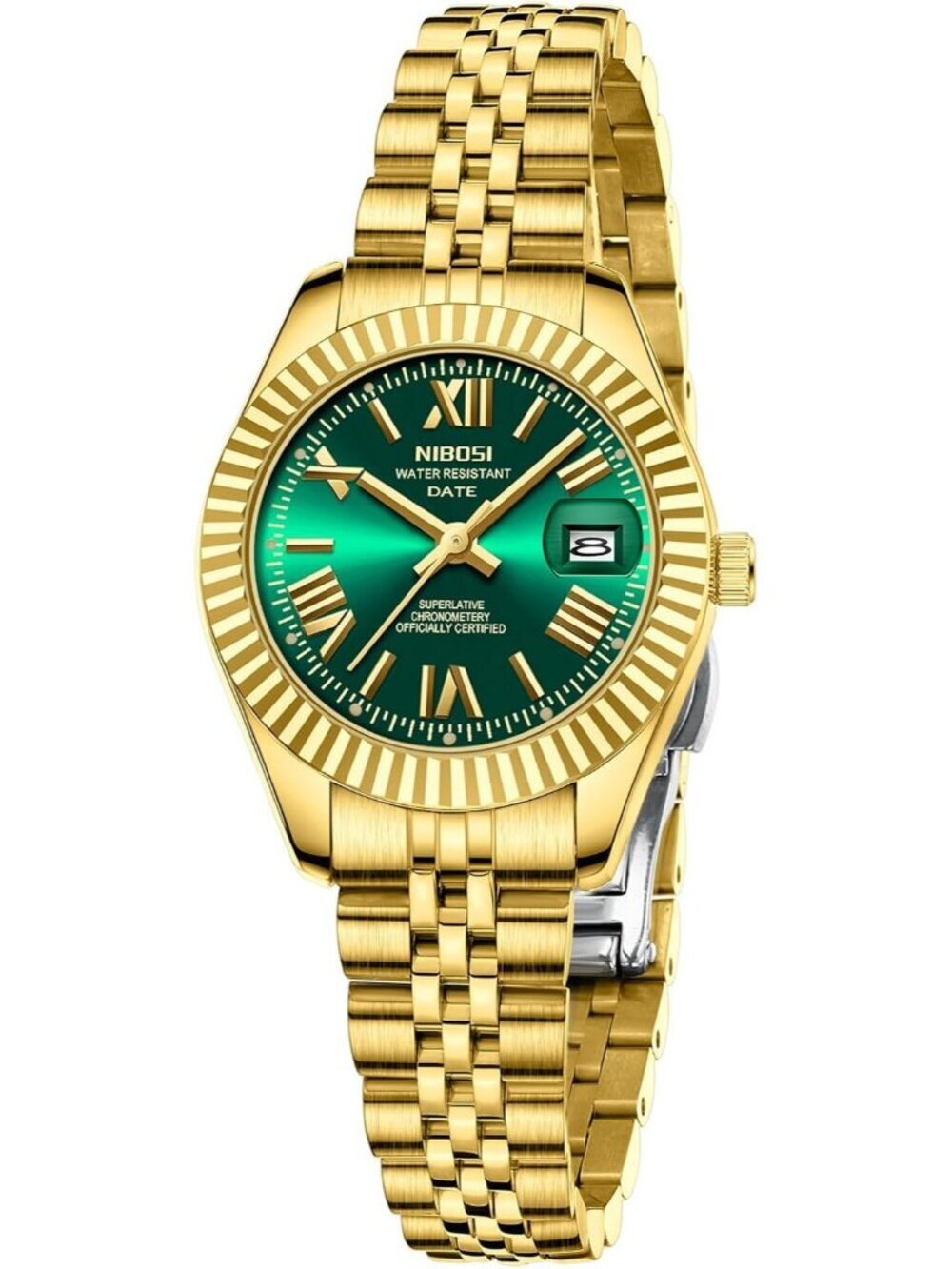 Nibosi Women's Gold Green Analog Quartz Stainless Steel Waterproof Luxury Watch